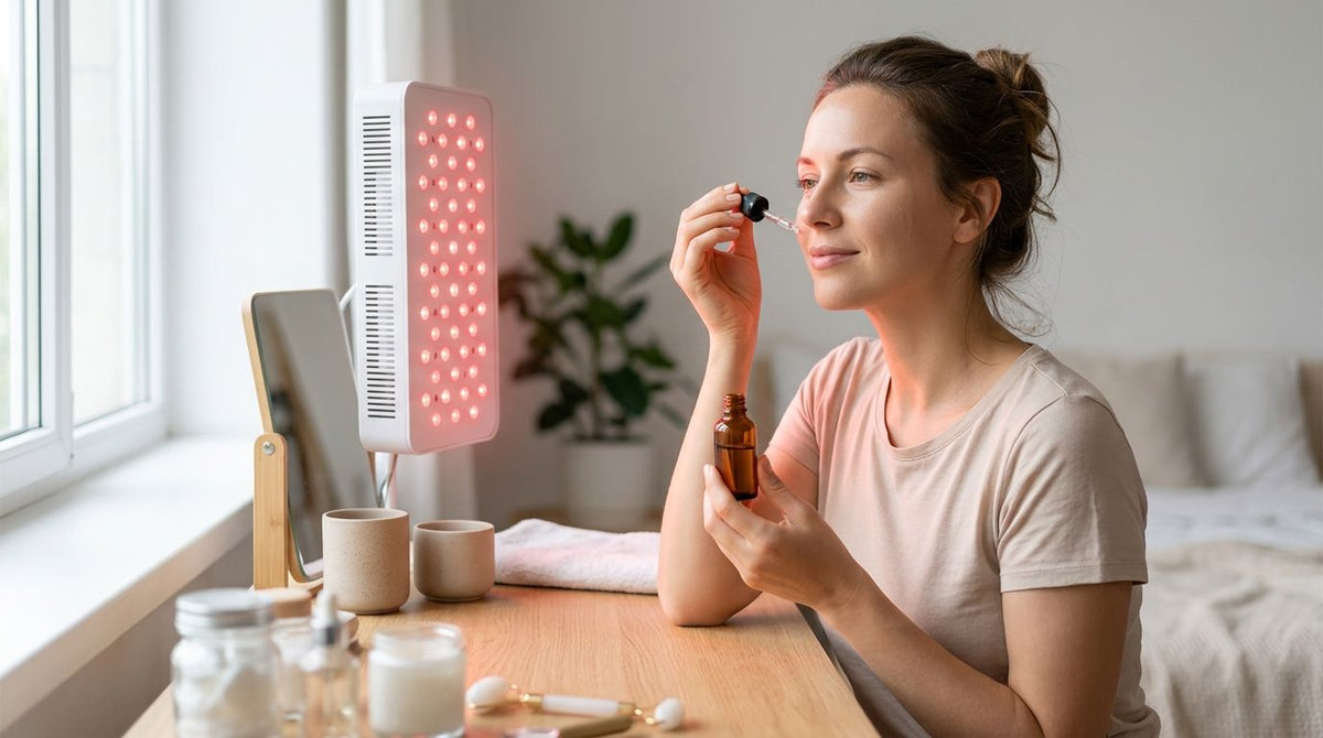 How to combine red light therapy with hyaluronic acid serum