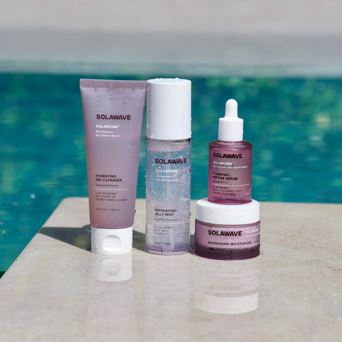 A product image of Solawave hydrating serums and skincare products
