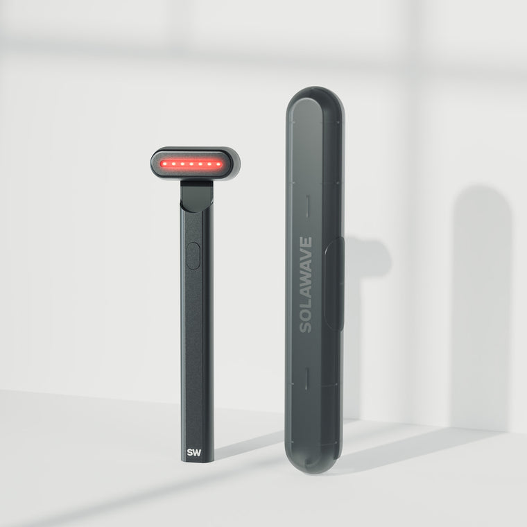 An image of a Solawave red light therapy device with a travel case || Black