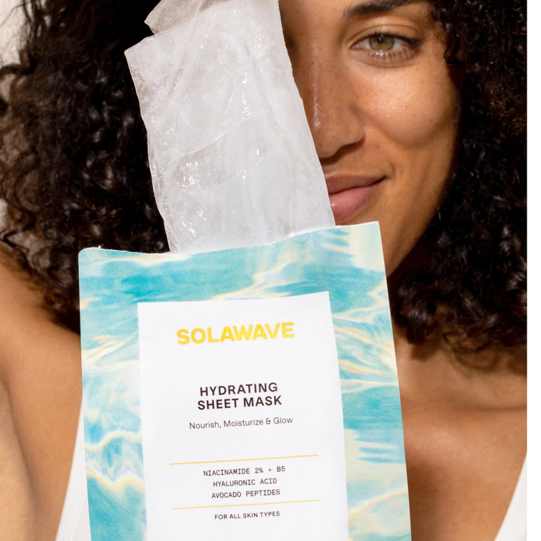 An image of a woman holding hydrating facial masks || 1 Pack